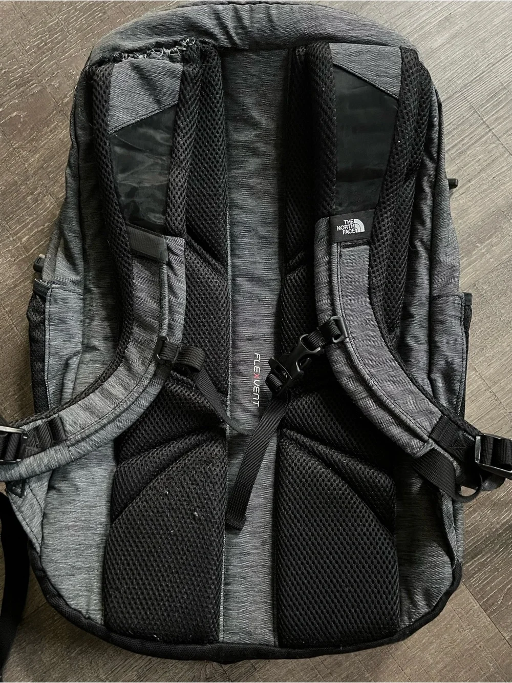 The North Face Grey and Black Backpack with Front Bungee